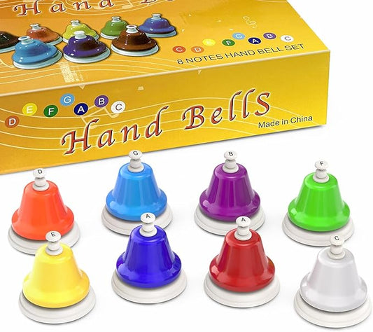 Facmogu Desk Bells, 8 Notes Diatonic Metal Hand Bells, Rainbow Music Bells, Musical Learning Teaching Percussion Instrument, Holiday Birthday Gift