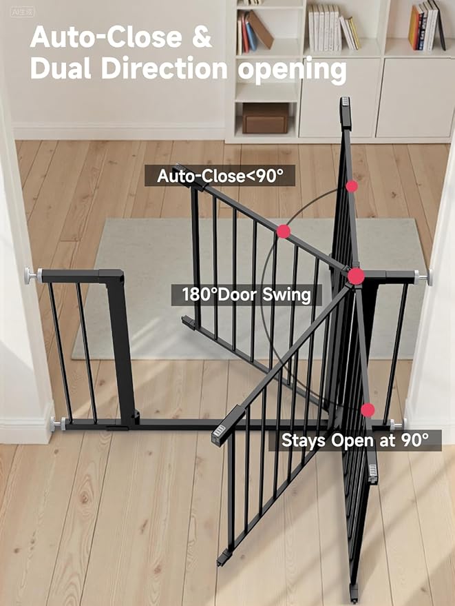 36" Extra Tall Baby Gate for Stairs, 29.5-40.5" Wide Dog Gate for Doorways, Walk Thru Auto Close Metal Pet Gate for The House, Stairs and Doorways, Child Gate Pressure Mounted Dog Gate Indoor - Black