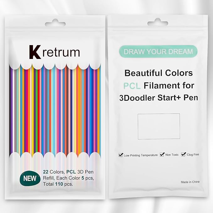 22 Colors 3D Doodler Pen Refills Only Fit for 3Doodler Start+ 3D Pen Low Printing Temperature PCL Filament 3Doodler Start Refills Packs Each Color 15.2 cm x 5 pcs Total 110 pcs