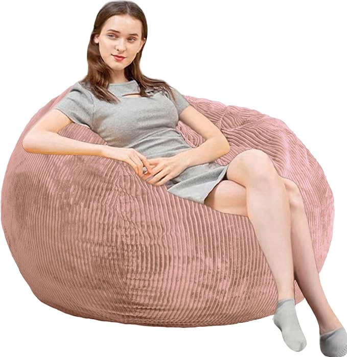 Bean Bag Chairs with Faux Rabbit Fur Cover, 3 ft Giant Memory Foam Bean Bag Chairs for Adults/Teens with Filling,Ultra Soft Faux Fur Fabric, Round Sofa for Living Room Bedroom College Dorm