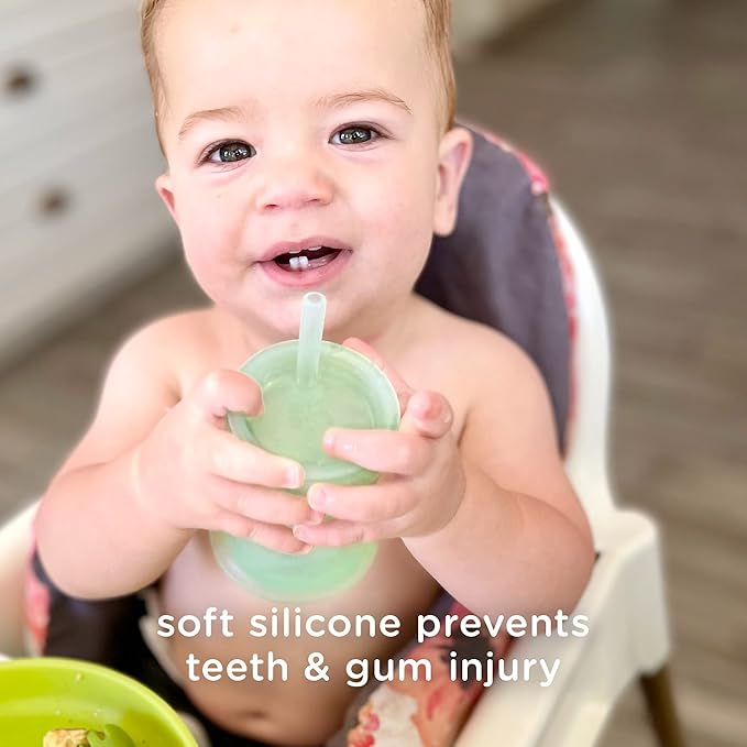 Olababy Silicone Training Cup with Straw Lid | Babies Water Drinking Cup | 6+ Mo Infant To 12-18 Months Toddler | Sippy Cup For Kids & Smoothie Cup | Baby Led Weaning (Coral, 5 oz)