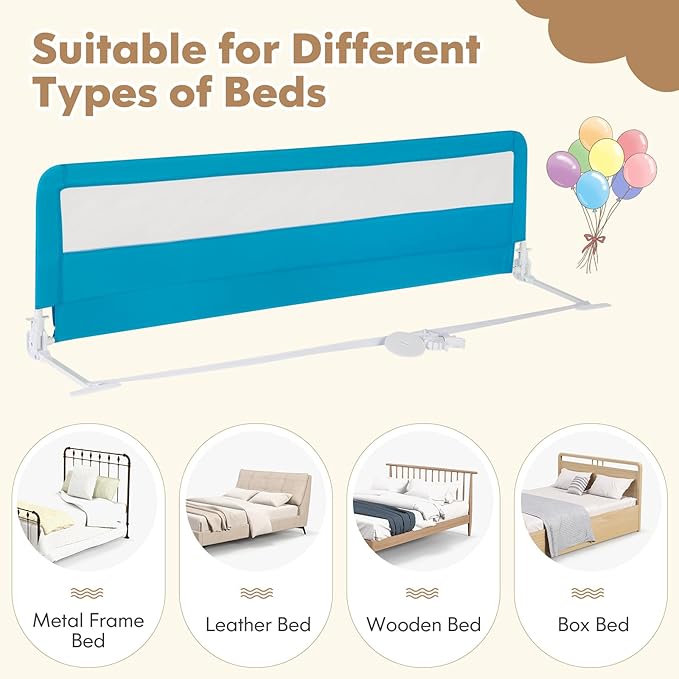 BABY JOY Bed Rails for Toddlers, 71'' Extra Long, Upgraded Swing Down Bed Guard w/Safety Strap, Folding Baby Bedrail for Kids Twin, Double, Full Size Queen & King Mattress (71-Inch, Blue)