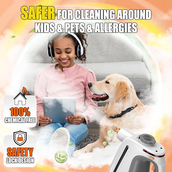 Heavy Duty Handheld Steam Cleaner for Cleaning with Lockable Steam Button&11pcs Accessories, Unlimited Water Addition for Continuous Steaming, Multi-Purpose Steamer for Cleaning Car, Grout (grey)