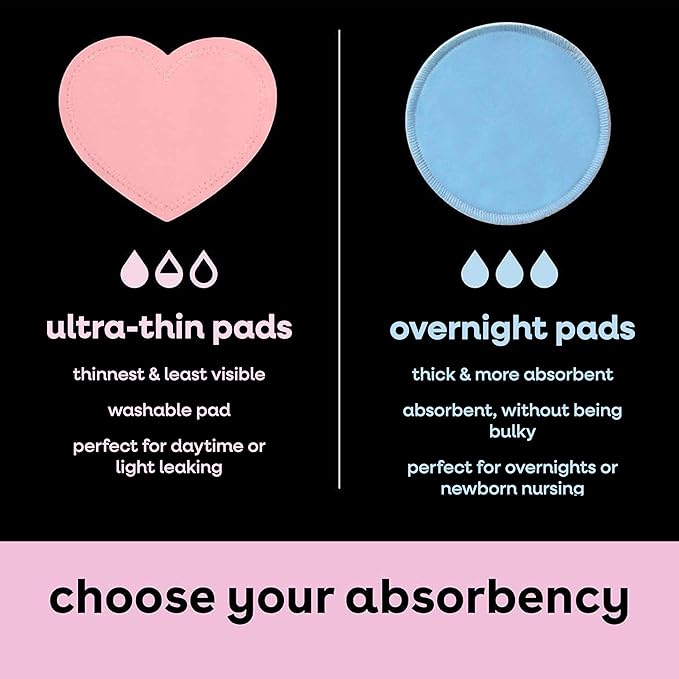 Bamboobies Women’s Nursing Pads, Reusable and Washable for Daily Use, Leak-Proof Pads for Breastfeeding, Pink, 12 Pads