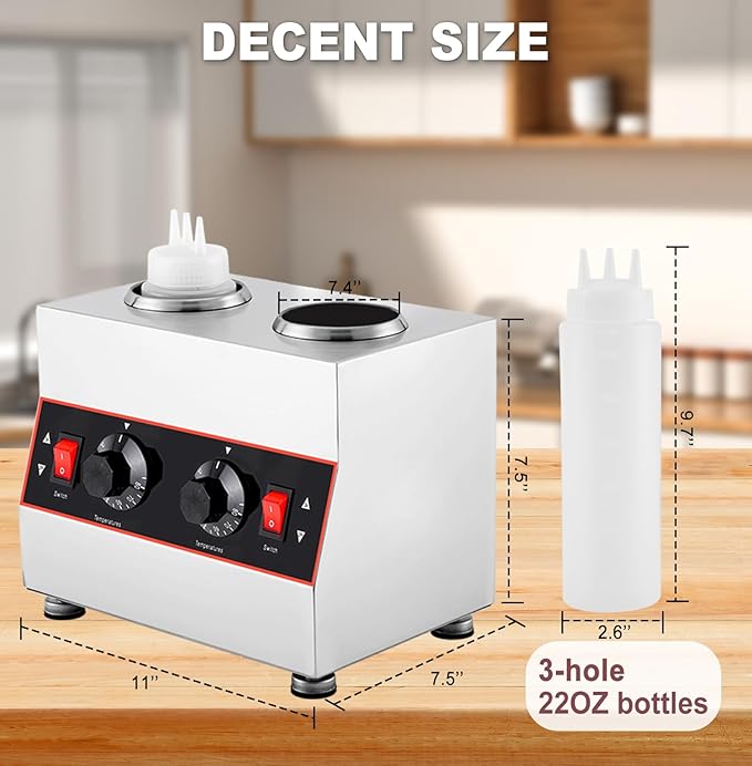 Electric Cheese Sauce Warmer Nacho Cheese Dispenser Warmer with 22oz Bottle, Bottle Warmer for Chocolate Hot Fudge Caramel 86-185 110V