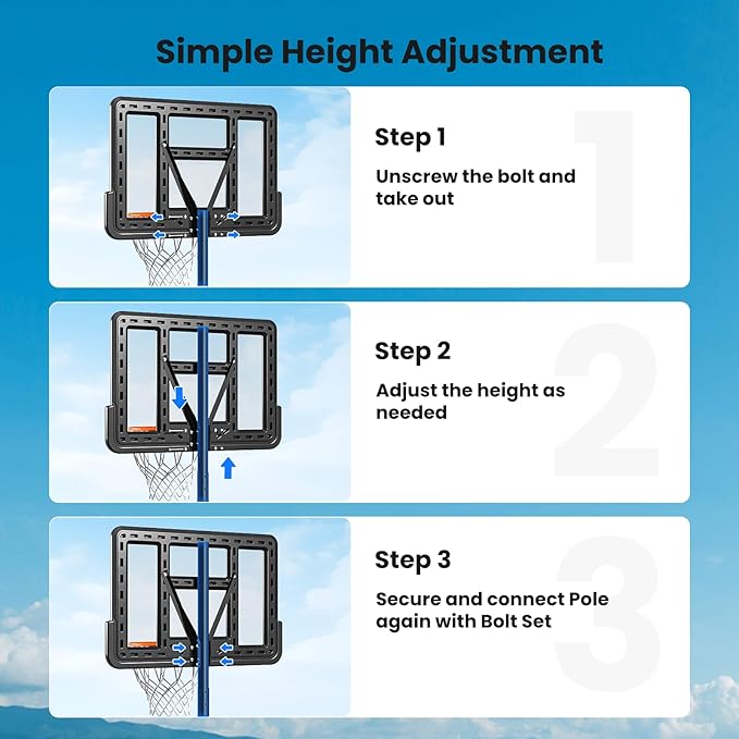IGL Portable Basketball Hoop, 5.6-10FT Adjustable Basketball Goal System, 44 Inch Outdoor Basketball Hoop & Goals for Kids, Youth, and Adults in The Backyard, Driveway with PC Backboard