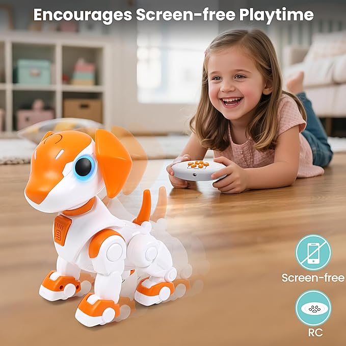 Remote Control Robot Toys Dog for Kids Age 3-8, RC Smart Walking Electronic Pet Dog Toy with Light Eyes, Dancing and Music, Gift Ideas for Toddler Boys and Girls 4 5 6 7 Year Old