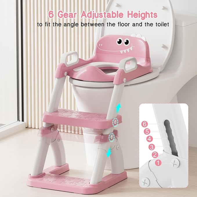 Potty Training Seat, Toddler Toilet Seat for Kids Boys Girls, 2 in 1 Potty Training Toilet for Kids, Splash Guard Anti-Slip Pad Step Stool, Adjust High Potty Chair for Toddler Kid Boys Girls