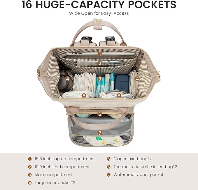LOVEVOOK Diaper Bag Backpack, Baby Bag with Changing Station, Large Diaper Backpack for Moms Dads, Waterproof Leather Accents Baby Boy and Girl Bag for Travel Baby Essentials