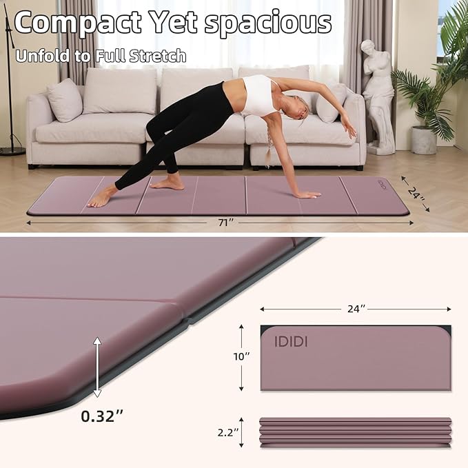 Foldable Yoga Mat Extra Thick 0.32 Inches Eco-Friendly POE Material, Non-Slip Design Fitness Mats, Multi-Purpose Workout Mats For Studio or Home Use (70 x 24 x 0.32 inches）