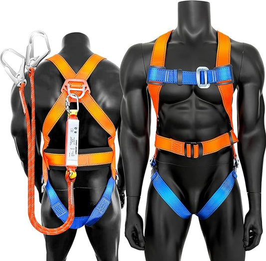 Full Body Safety Harness Tool Fall Protection，OSHA/ANSI Compliant,ASTM F1774certified | INTERNAL Shock Absorbing Lanyard（Orange）