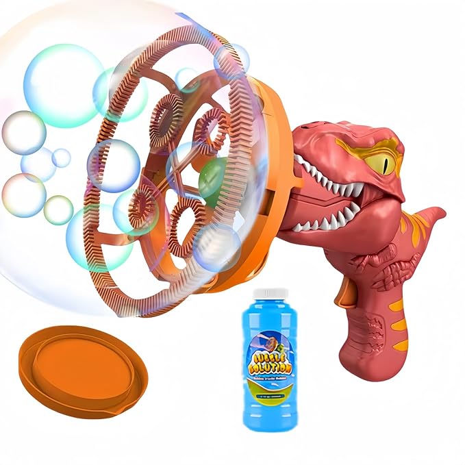 Dino Bubble Gun Bubble Machine for Dinosaur Bubble Blower Toy for Kids and Toddlers Bubble in Bubble Gun Party Favors Birthday for 3 4 5 6 7 8 9 10+Years Old Boys and Girls (Red)