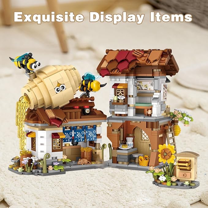 Honey Bee Workshop Mini Building Set, Creative DIY Simulation Building Toys, 1242PCS Mini Building Honey Bee Workshop Set Boys Girls 6+
