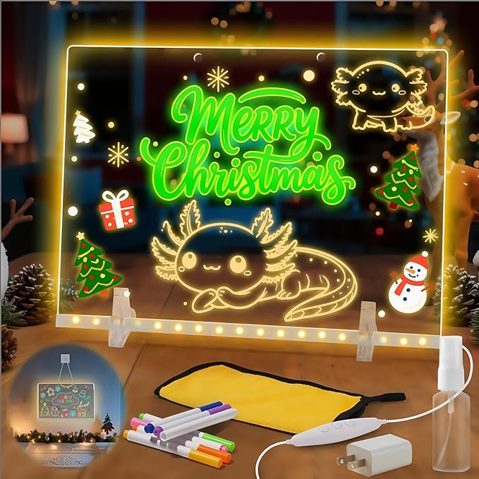 Lumiboard LED Drawing Board, LED Note Board, Acrylic Dry Erase Glowboard with 4 Modes & 7 Colors Light, Include Adapter, Led Doodle Board for Kids, Halloween or Christmas Decorations (Small)
