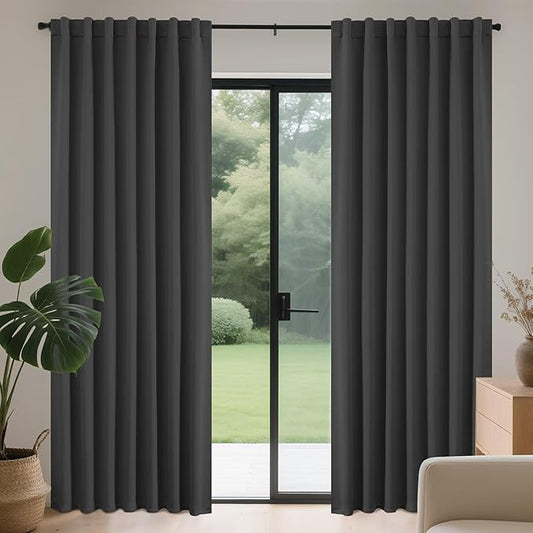 Joydeco 72 Inch Blackout Curtains for Bedroom, Thermal Insulated Black Out Curtains, Room Darkening Drapes for Living Room Window Rod Pocket Back Tab (W52 x L72 Inch, Dark Grey)