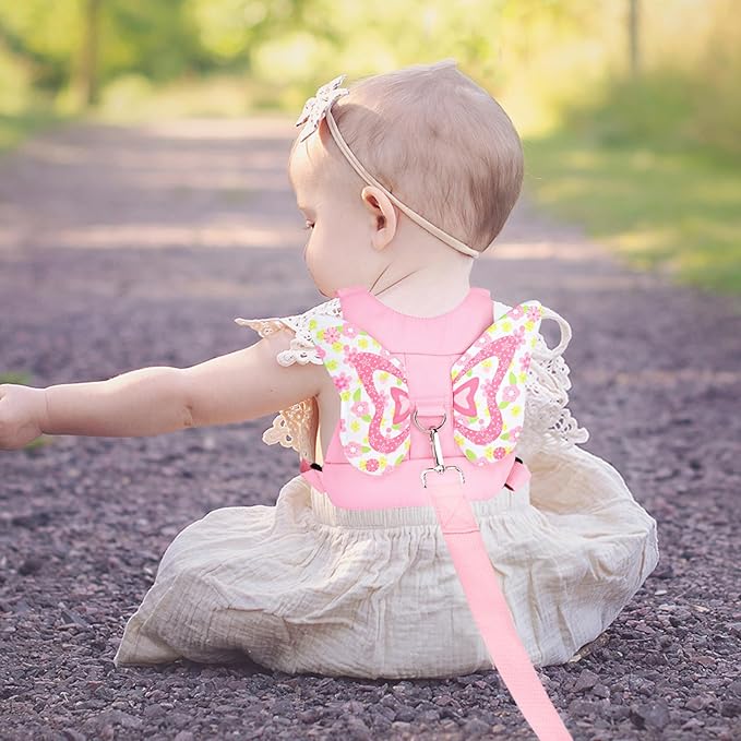 Accmor Toddler Harness Leash, 3 in 1 Cute Butterfly Kids Leash + Anti Lost Wrist Link, Adorable Child Walking Harness Wristband Assistant Soft Strap Belt Protector for Baby Girls to Outdoor Travel