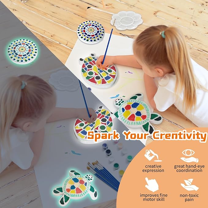 EggSun 8Pcs Stepping Stones Painting Craft Kit for Kids 4 8 6, DIY Garden Stones Outdoor Paint Your Own Ceramic Unicorn Arts and Crafts for Boys Girls Ages 4 7 9 10 12 Birthday Gifts
