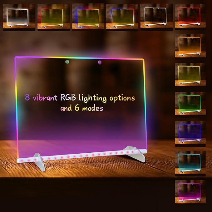 Led Drawing Board with Highlighter 7 Pcs,Led Note Board with Colors,13.7"X10" 6 Modes & 8 Colors Acrylic Dry Erase Board with Light,Doodle Glow Drawing Board,Gift Kids Toy for Home/Office/School