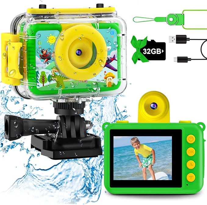 GKTZ Kids Camera - Waterproof Underwater Camera for Kids, Christmas Birthday Gifts for Boys Age 3-12, 1080P HD Children Digital Action Camera, Pool Toys for Kids Age 4-12