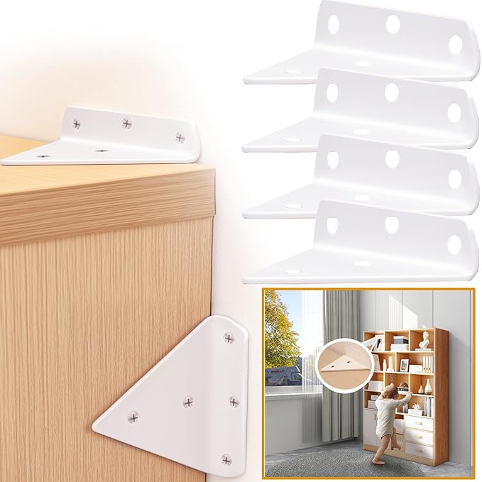 Furniture Anchors for Baby Proofing Heavy Duty Bracket Drywall Anchors Securing 1000 lbs Multiple Installation Options Keep Baby Pet Safety from Falling Furniture 4 Pack White Wall Anchors