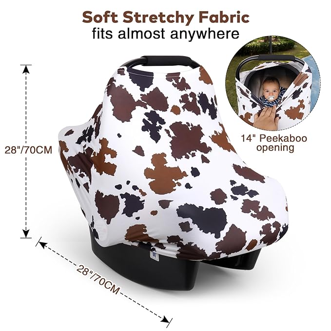 Rquite All-in-1 Car Seat Cover Baby, Carseat Covers for Girl Boy, Stretchy Soft Infant Car Seat Cover, Multi-use Baby Carrier Cover, Car Seat Canopy, Stroller Sun Shade, Nursing Breastfeeding Cover