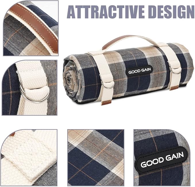 G GOOD GAIN Waterproof Picnic Blanket Portable with Carry Strap for Beach Mat or Family Outdoor Camping Party (Brown)