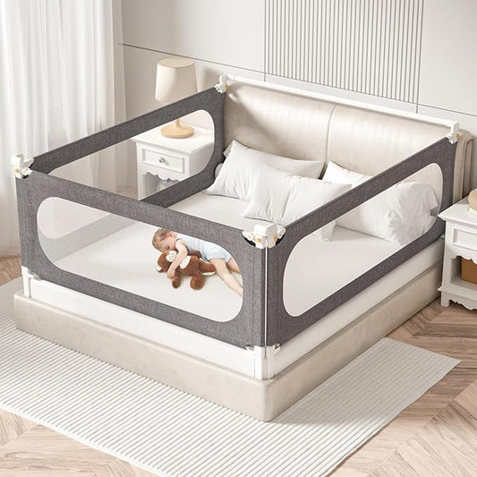 3-Piece Twin Size Bed Rails for Toddlers, with Headboard Rod -Height Adjustable Baby' Safety Bed Rails Guard for Twin Size Bed(3Pack 74.8"x74.8"x39"-Gray)