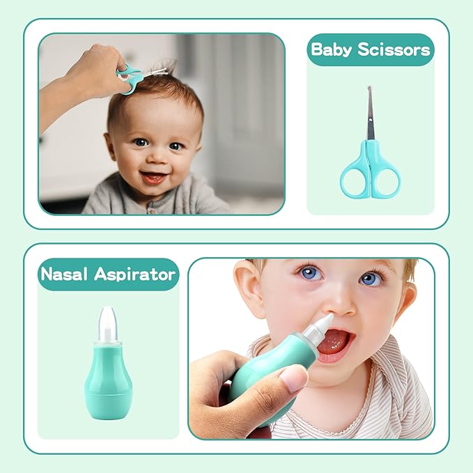 Baby Healthcare and Grooming Kit with Nail Clippers, Scissors, Infant Grooming Kit for Newborns (18 in 1, Green)