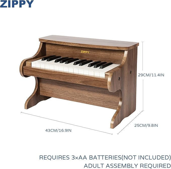 ZIPPY Kids Piano Keyboard, 25 Keys Digital Piano for Kids, Mini Music Educational Instrument Toy, Wood Toy for Toddlers Girls Boys (Walnut)
