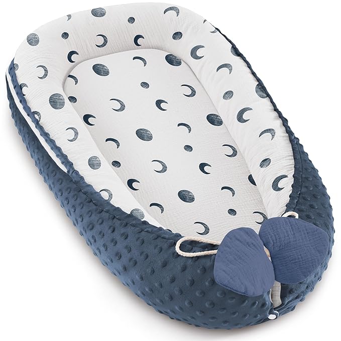 Baby Lounger - Infant Lounger Pillow for Newborn 0-24 Months, Soft, Breathable & Portable Baby Lounger Pillow for Boys & Girls, Cozy Baby Floor Seat for Home & Travel (Bluemoon)