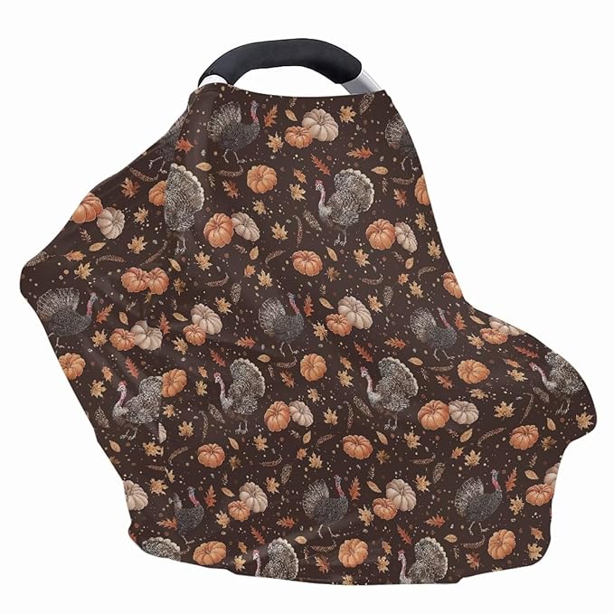 Binienty Hanksgiving Turkey Pumpkin Stretch Car Seat Covers for Babies Infants, Breathable Stretch Baby Stroller Cover Canopies Thankful Car Seat Cover