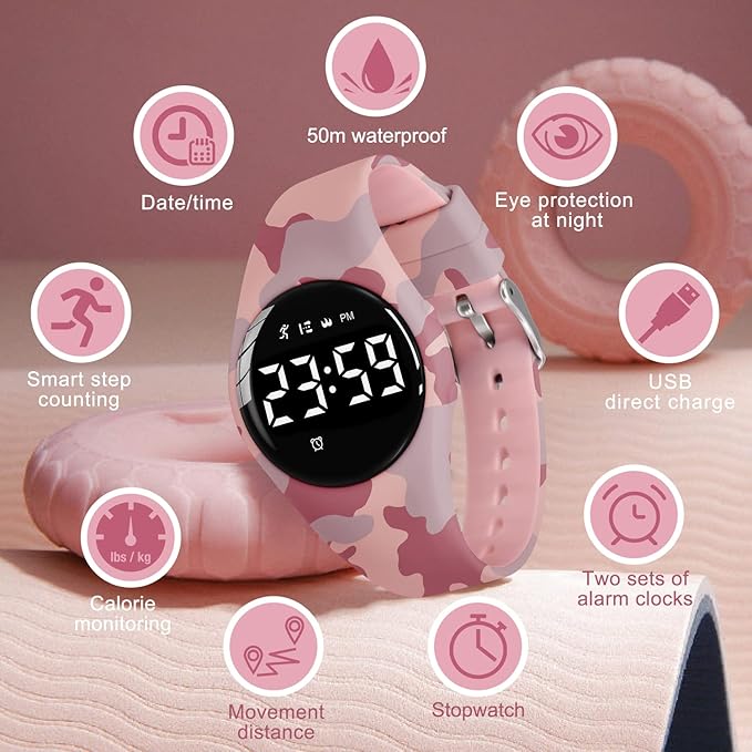 Kids Watches for Girls Boys Digital Sport Watch with Step Counter Pedometer Vibration Alarm Clock, No App Waterproof Fitness Tracker Kids Watch Boys Girls Teens Students Ages 5-16