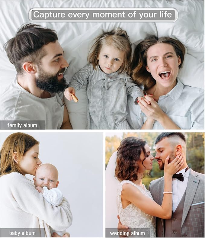 popotop Photo Album Self Adhesive with Picture Display Window,40 Pages DIY Scrapbooking Supplies Kit for 4x6 10x12 Picture,Linen Cover Memory Book for Baby Wedding, with Scraper and Metallic Pen