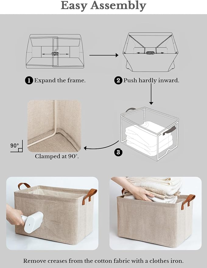 StorageWorks Storage Bins, Fabric Storage Bins for Shelves, Large Storage Baskets with Metal Frame, Closet Baskets and Bins with Handles, Brown and Beige, 2-Pack