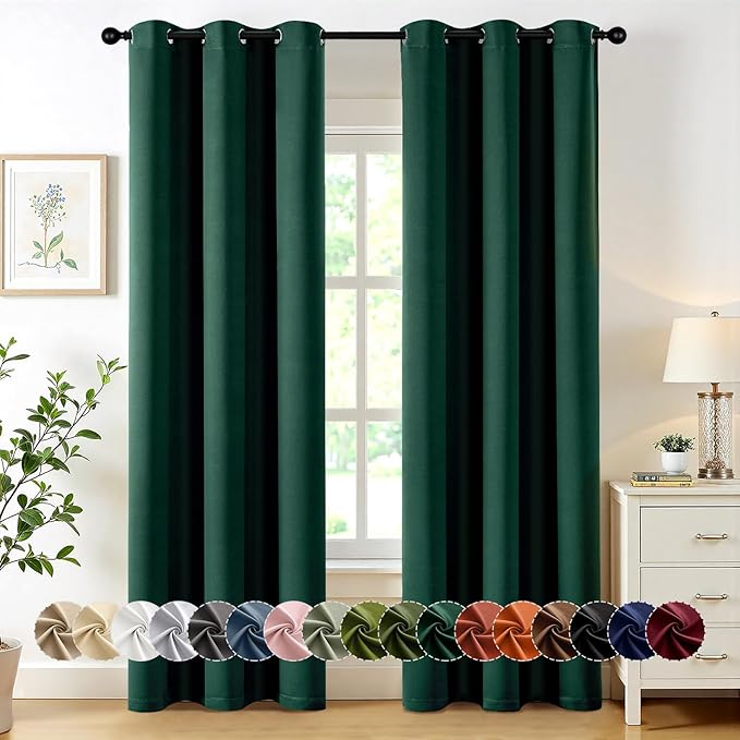 MIULEE Hunter Green Blackout Curtains for Bedroom Living Room 84 Inches Long 2 Panels, Thermal Insulated Room Darkening Drapes Solid Grommet Noise Reduction Emerald Green Christmas Curtains 40x84 Inch