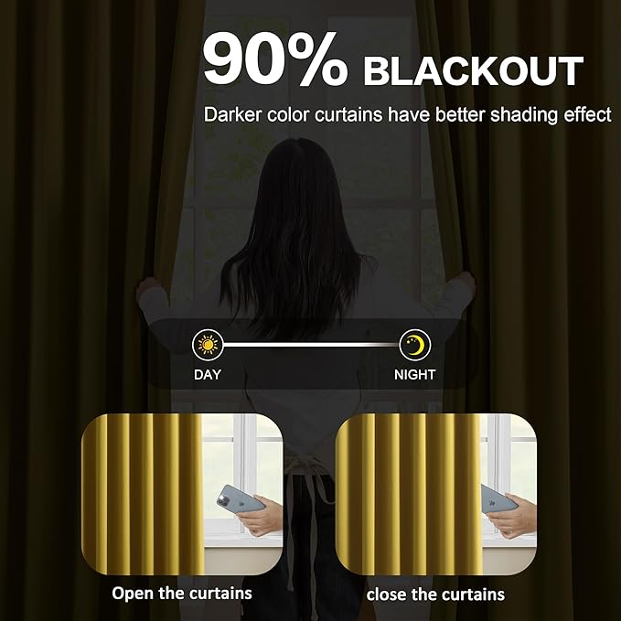 KEQIAOSUOCAI Yellow Pinch Pleated Curtains 90 Inch Length 2 Panels Set Noise Cancelling Window Drapes for Nursery Bedroom Living Room 40x90