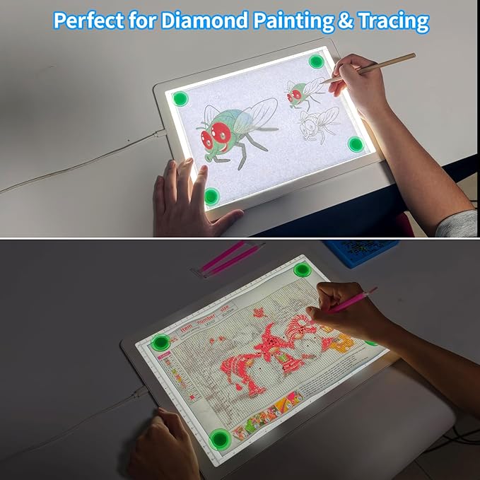 Phylosal Magnetic A4 Light Pad, Super Bright Light Box with Side Button, Diamond Art Light Board, Lightbox for Tracing and Drawing, USB Power Artcraft Light Table for Sketching, Weeding Vinyl (White)