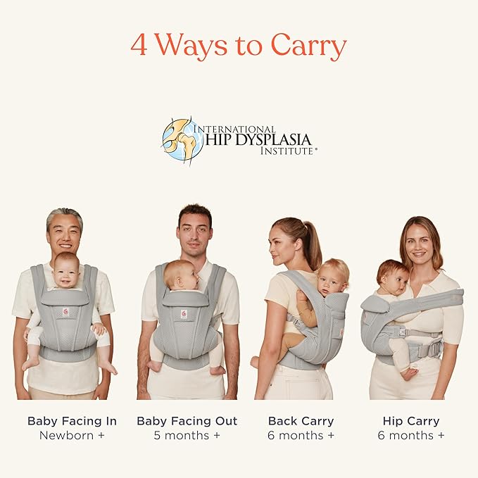 Ergobaby Omni Deluxe Baby Carrier Newborn to Toddler - Breathable Baby Carriers for Summer - All-Position Carrier with Enhanced Lumbar Support & Airflow (7-45 Pounds), Mesh, Natural Beige