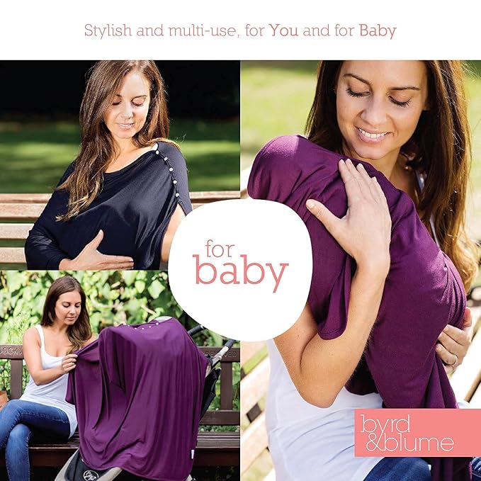 Byrd & Blume Maternity Nursing Cover Breathable Lightweight Breastfeeding Cover Wrap Shawl Scarf Poncho Full 360 (Aubergine, One size)