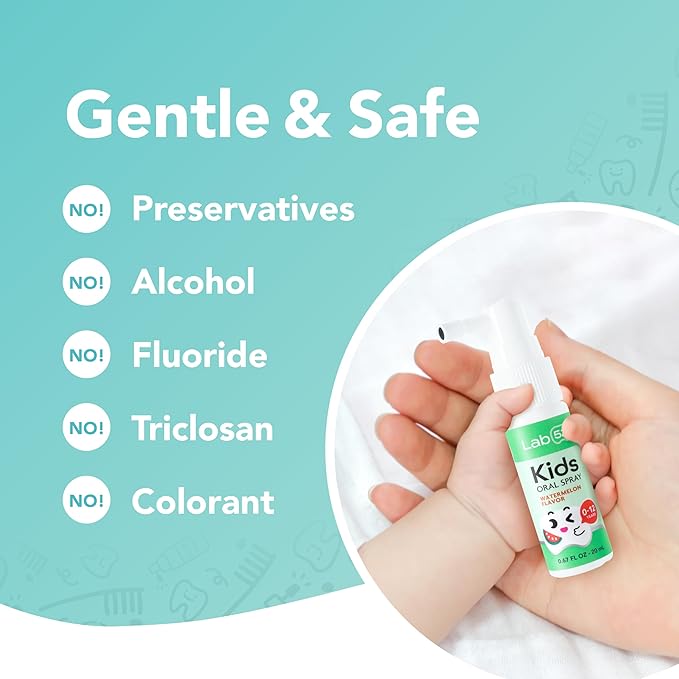 LAB52 Kids Oral Spray, Toddler Toothpaste Helper for Daily Oral Care and Fresh Breath, Children Approved with Fluoride Free for Newborn to Preschoolers, Xylitol Strawberry Flavor