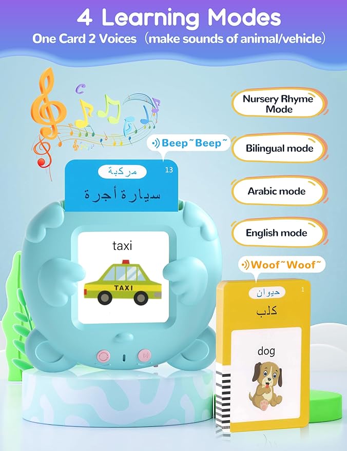 Arabic and English Talking Flash Cards for Toddlers, 510 Sight Words Bilingual Learning Toys for Children, Autism Pocket Speech Therapy Toys, Arabic Vocabulary Educational Flashcards
