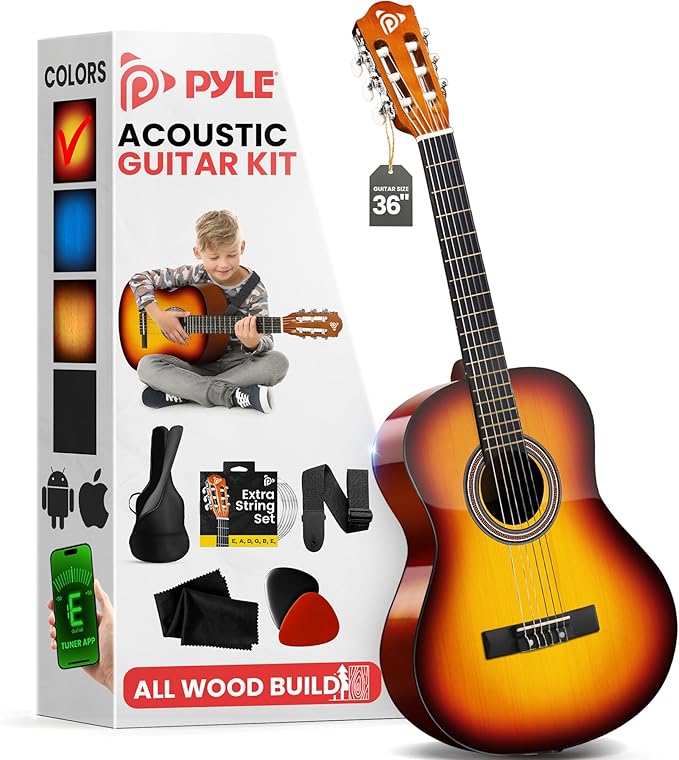Pyle 6 String Acoustic Guitar, Right, 6 Brown Burst, Gloss, 36" (PGACLS82BB)