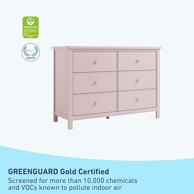 Graco Sasha 6 Drawer Dresser (Blush) – GREENGUARD Gold Certified, Wood Storage for Nursery or Kids’ Room, Safe Interlocking Drawer System & Easy Assembly with Pre-Installed Tracks