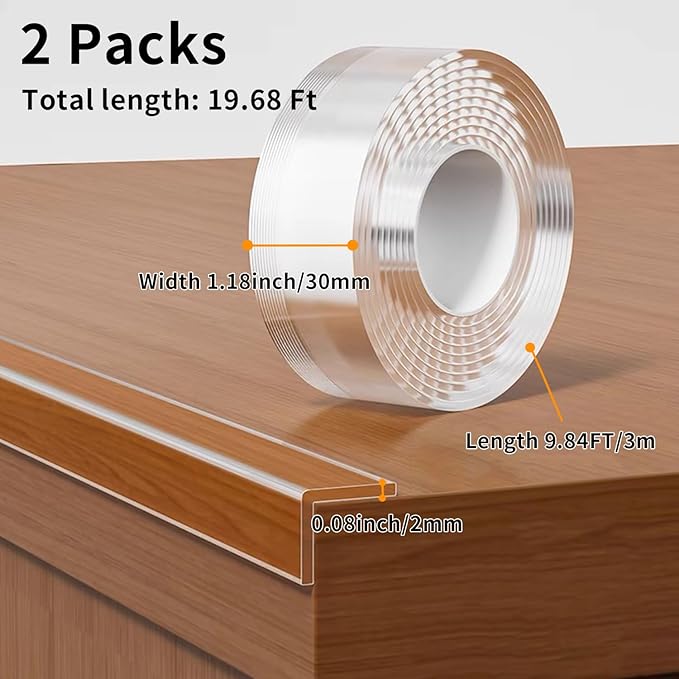 2Pack Baby Proofing Edge Protector for Baby,Clear Edge Protector Strip Sharp Edge Wrap Cover Tape,Corner Bumpers for Furniture,Crib Rail Covers for Teething,Total 19.68 Ft (Width 1.18 in)