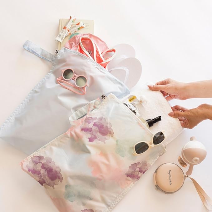 Tiny Twinkle Mess-Proof Waterproof Wet Dry Bag | 2-Pack Reusable Wet Bags for Swimsuits & Baby Clothes | Leakproof Wet Bag for Travel & Diaper Changes for Baby (Cotton Candy)