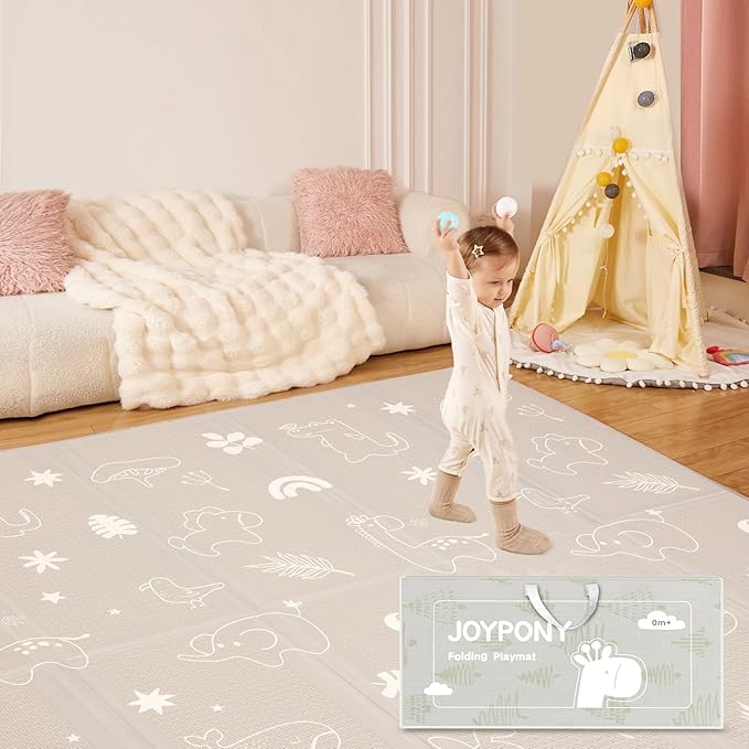 Baby Play Mat, 79" X 71" X 0.6" Extra Large & Thick Reversible Foldable Play Mats for Babies and Toddlers, Anti-Slip Portable Baby Floor Mat for Tummy Time, Baby Mat for Floor with Travel Bag