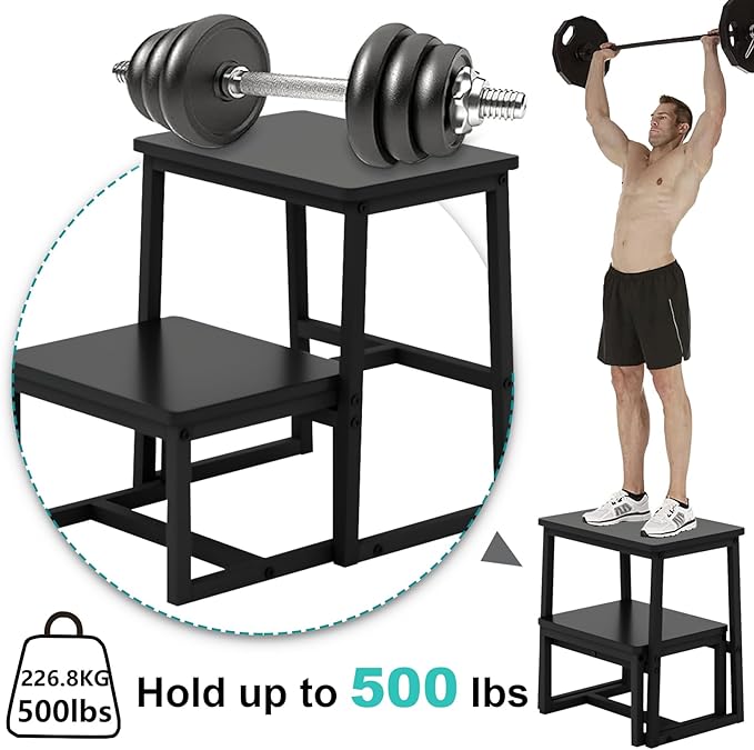 Step Stool for Adults,Holds up to 500Lb,3 in1 Heavy Duty Sturdy Two Step Stool for Kichen/Bathroom/High beds, Wooden&Metal Frame, Non-Slip Pads