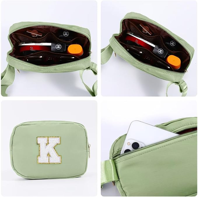 YOOLIFE Initial Belt Bag - Crossbody Bags Women - Fanny Packs for Women Cross Body Bag Green Small Waist Packs Travel Everywhere Belt Bag Monogram Crossbody Bag M
