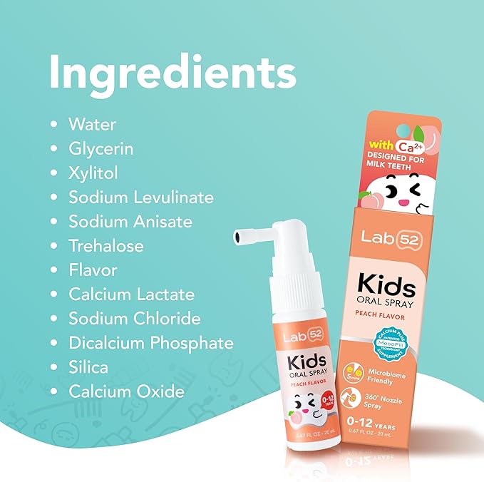LAB52 Kids Oral Spray, Toddler Toothpaste Helper for Daily Oral Care and Fresh Breath, Children Approved with Fluoride Free for Newborn to Preschoolers, Xylitol Watermelon Flavor