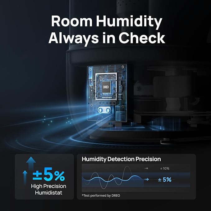 Dreo 6L Top Fill Humidifiers for Bedroom, 60H Runtime Supersized Cool Mist Humidifier for Large Room, 28 dB Quiet Baby Air Humidifiers for Nursery, Plants, Indoor, Night Light, LED Display, Ultrasonic